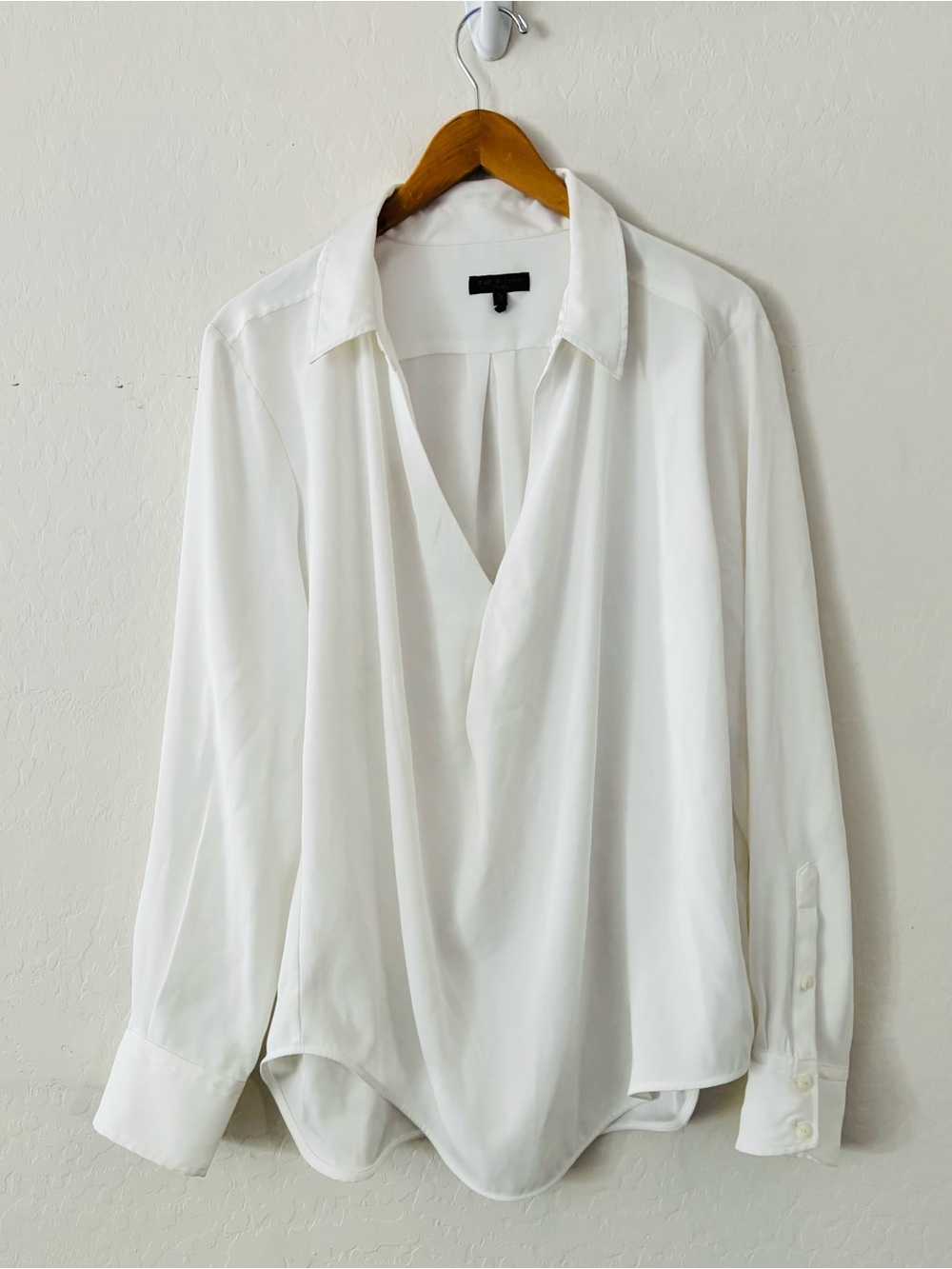 Rag & Bone Women’s XL White V-Neck Collared Blouse Long Sleeve Career Top